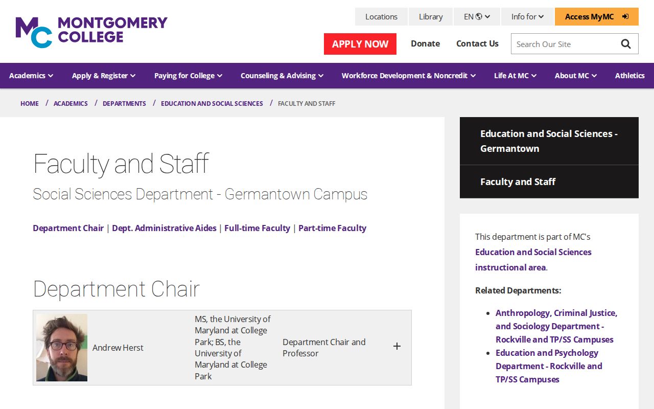 Germantown people directories page with Montgomery College faculty contacts