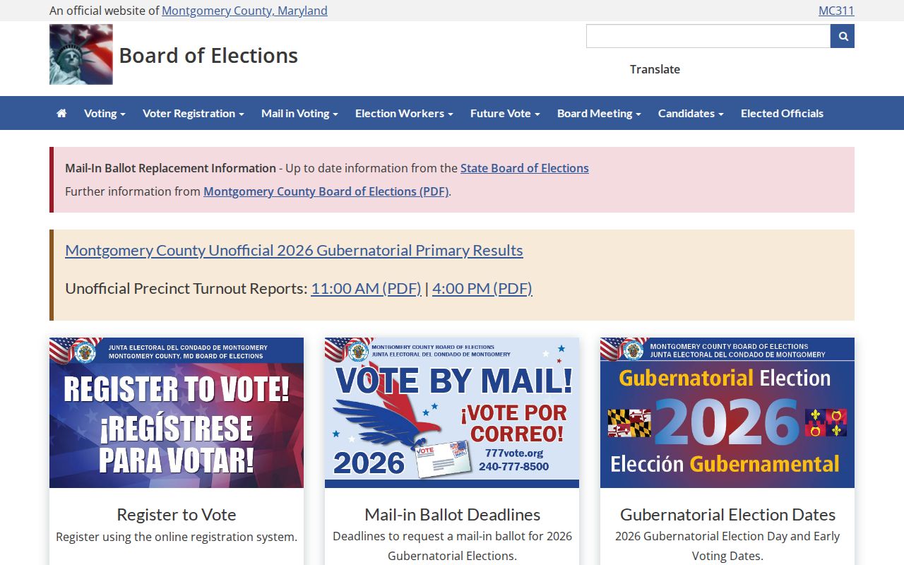 Germantown public records source at Montgomery County elections services